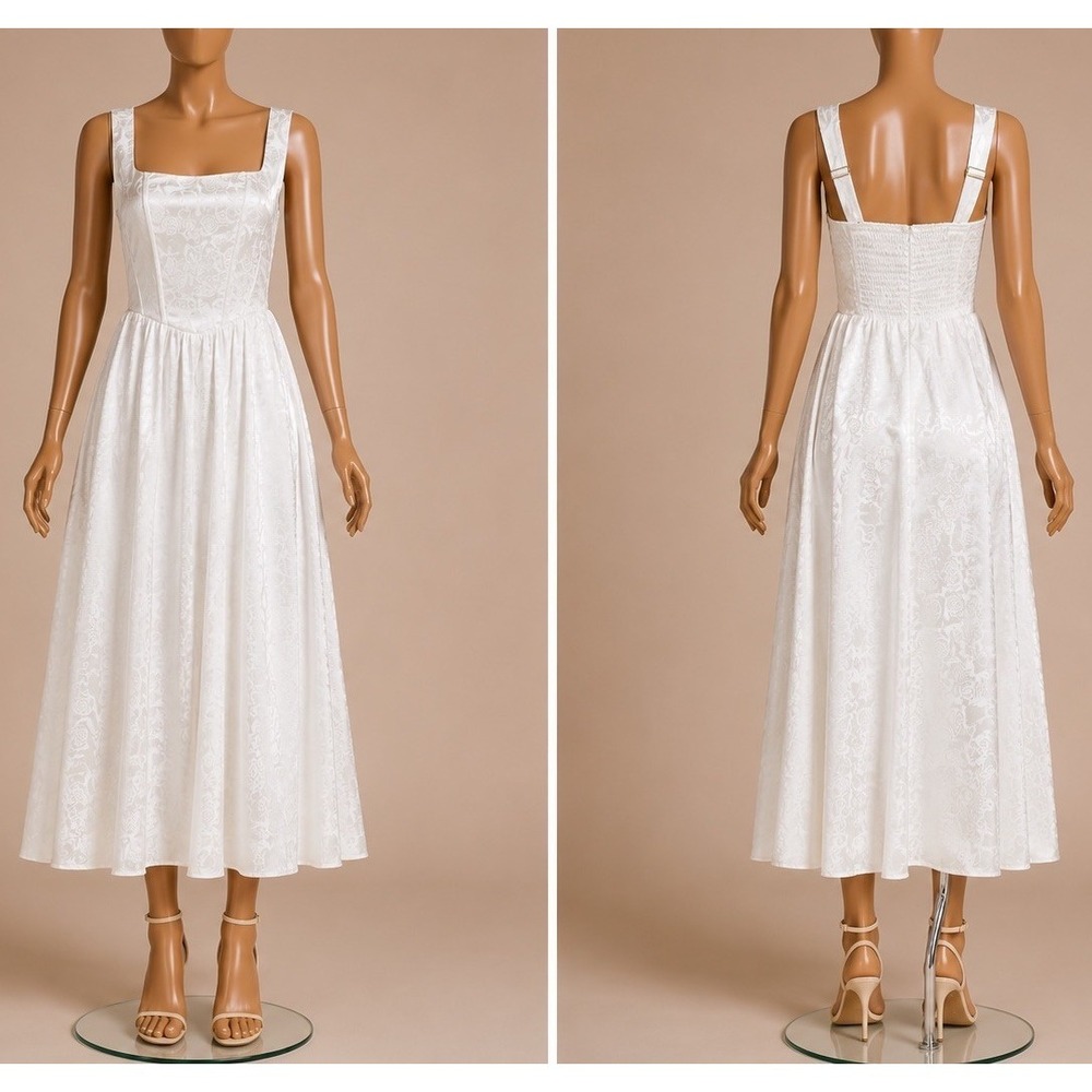 Show Me Your Mumu Nina Midi Dress Womens XXL White Rose Satin Lined Smocked Back - Picture 5 of 13